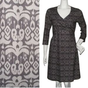 PrAna Dress, M, Black/gray Jersey print, Surplice V-neck, Recycled material